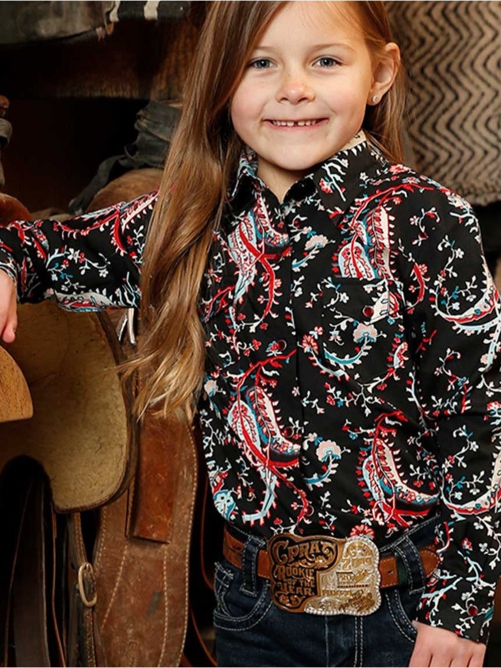 NWOT- Cruel Girl's Paisley Long Sleeve Western Snap Button Shirt in Black